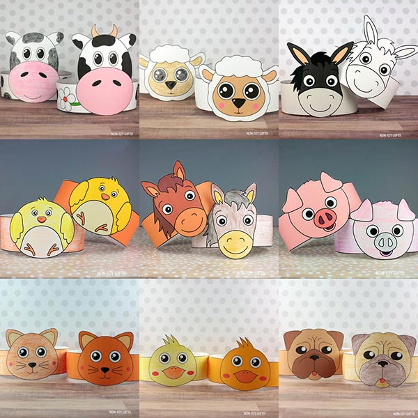 9 Farm Animal Paper Hat Craft BUNDLE Non Toy Gifts