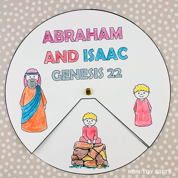 Abraham and Isaac spinner craft printable teaching Genesis 22 Bible story for kids