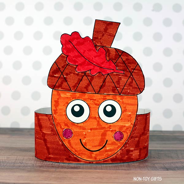 Acorn Paper Hat - Fall Coloring Crown - Autumn Headband