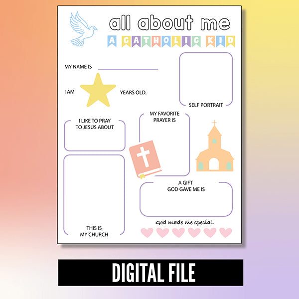 Faith-based worksheet for children to express their love for God and the Church.