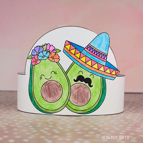 DIY Avocado paper hat printable for kids to make for a Mexican fiesta celebration