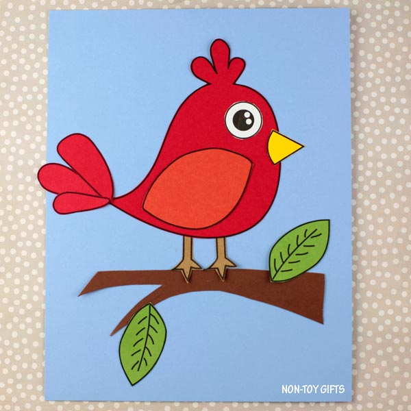 Easy bird on tree branck craft printable preschool