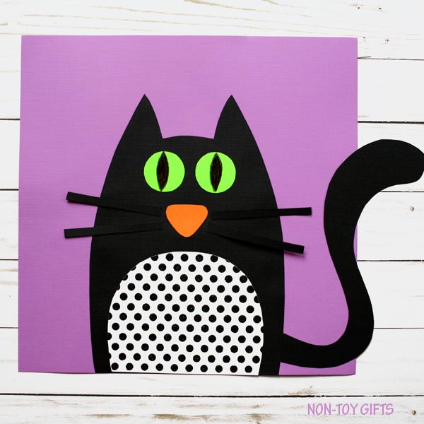 Black cat craft printable for kids to make for Halloween