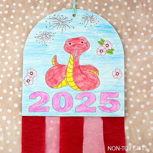 DIY Lunar New Year snake craft printable for preschoolers and older kids