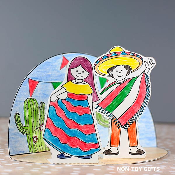 Mexican fiesta coloring craft printable for kids