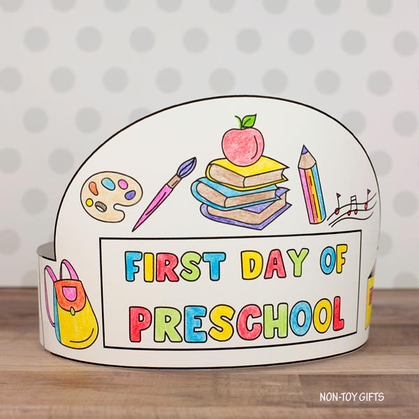 Back to school paper hat activity for preschool or homeschool