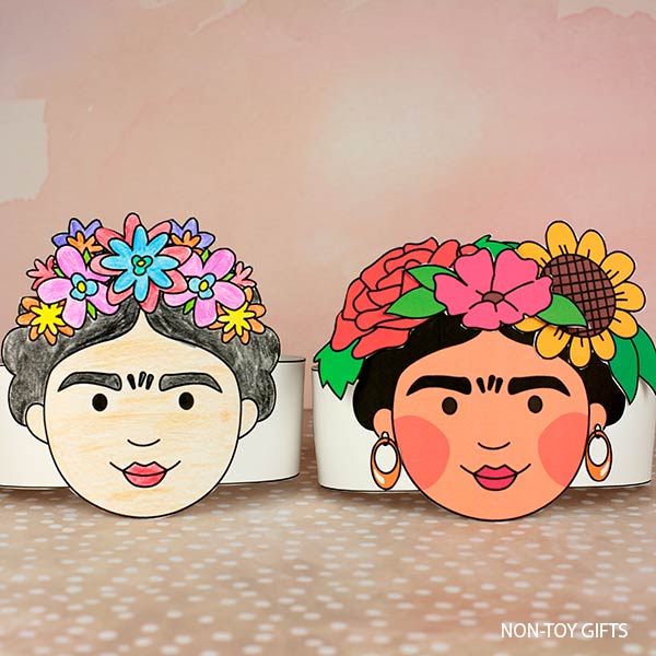Easy Frida Kahlo craft for preschoolers to make for Cinco de Mayo or Day of the Dead
