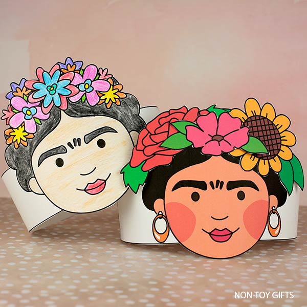 Frida Kahlo craft for kids to make and wear for Cinco de Mayo or Day of the Dead