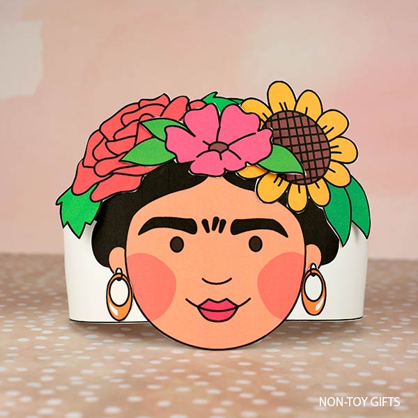 Frida Kahlo paper hat craft for kids to celebrate Hispanic Heritage Month or Women's International Month