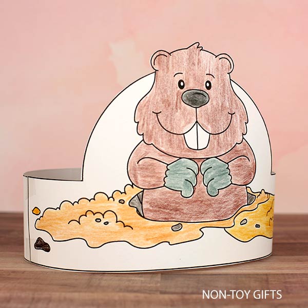 Groundhog Day Coloring Paper Hat Craft