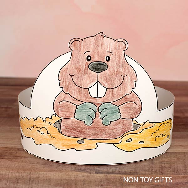 Groundhog Day Coloring Paper Hat Craft
