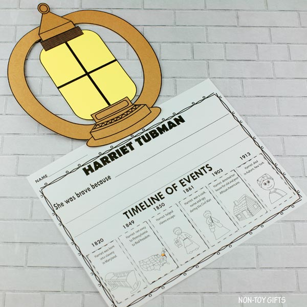 Harriet Tubman Craft and Writing Activity with Timeline