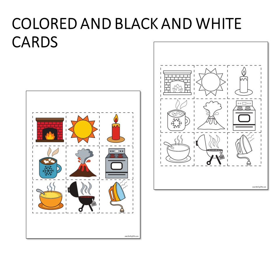 Sorting mats and cards for teaching hot vs cold temperature concepts