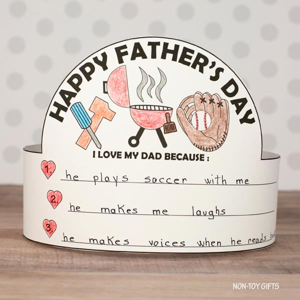 Father's Day Hat - I Love My Dad Because - Writing and Coloring Headband