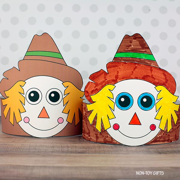 Scarecrow Paper Hat - Fall Coloring Crown - Autumn Headband