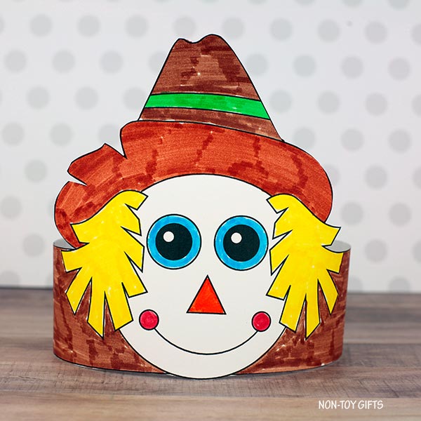 Scarecrow Paper Hat - Fall Coloring Crown - Autumn Headband