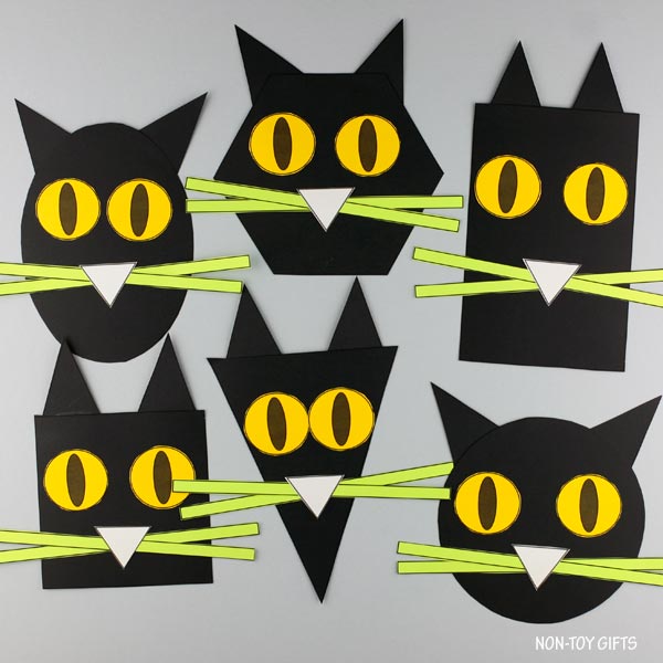 Halloween black cat craft printable template made with shapes