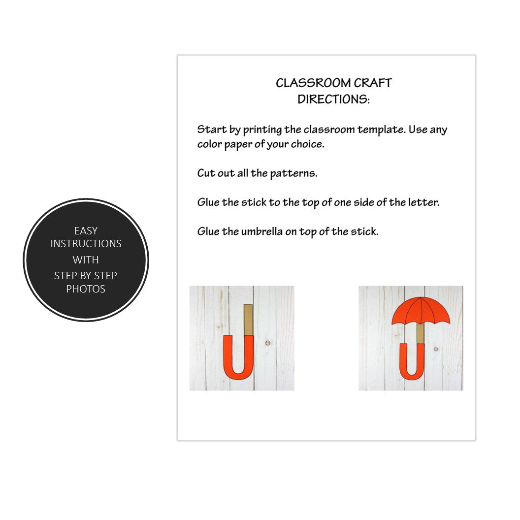 Letter U Craft - U is for Umbrella- Uppercase Letter U