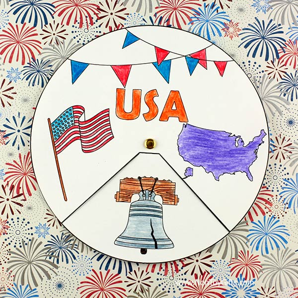 USA spinner craft printable with the Liberty Bell