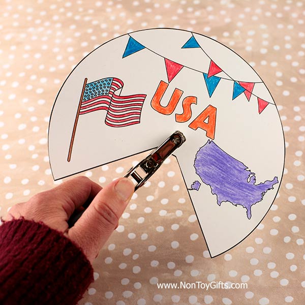 USA spinner craft printable with American flag