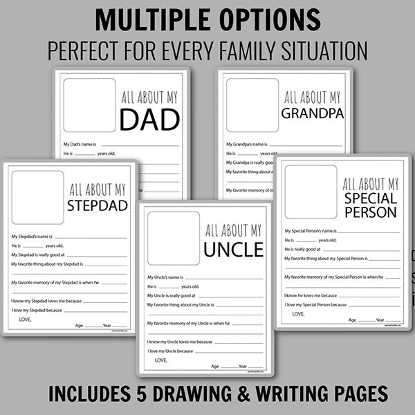Easy Father’s Day card craft printable with tie design and writing page for classroom or homeschool activity