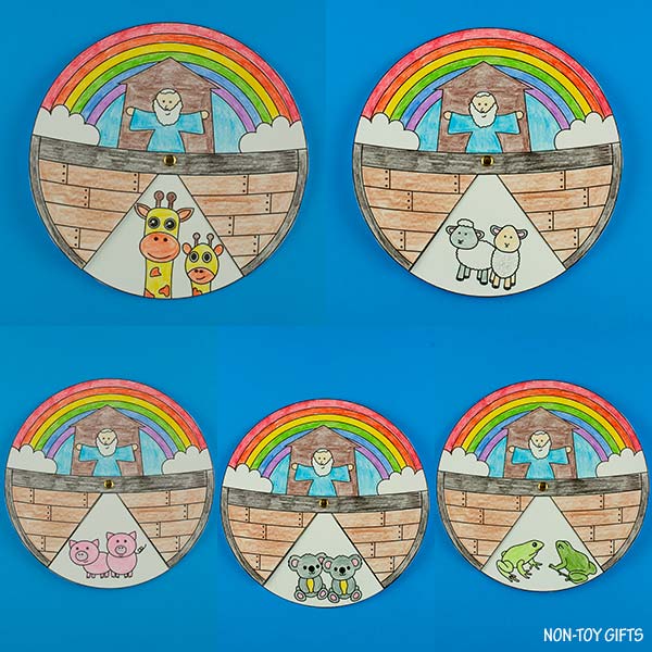 Noah's Ark Animals Spinner Craft - Bible Lesson - Bible Story Coloring Craft