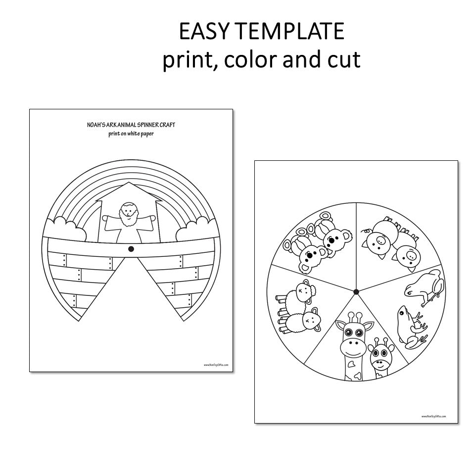 Noah's Ark Animals Spinner Craft - Bible Lesson - Bible Story Coloring Craft