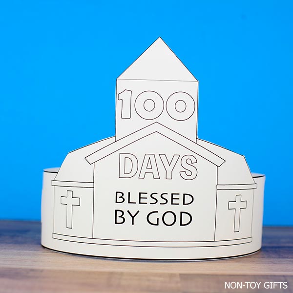 100 days blesses by God paper hat printable for Catholic schools to celebrate 10th day of school
