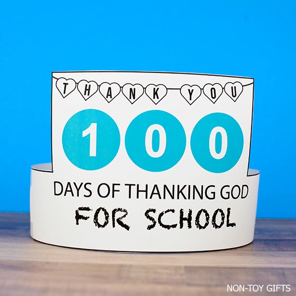 100 Days of thanking God for school - paper hat printable for Catholic kindergarten
