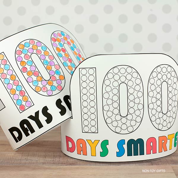 100 days smarter paper hat for kids to use in the classroom, with 10o dats to color