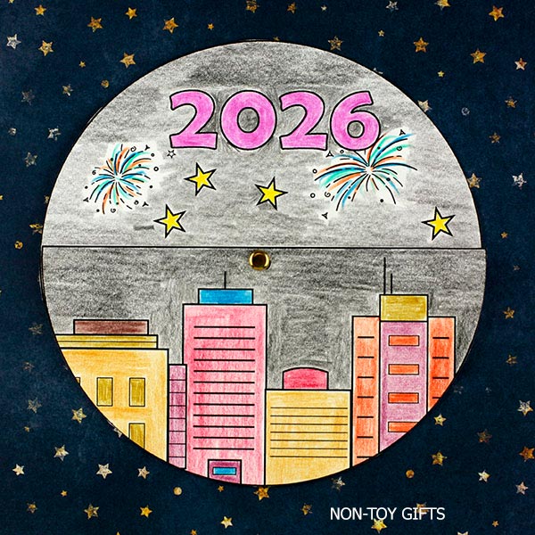 New Year 2026 printable activities for kids including crafts and writing prompts