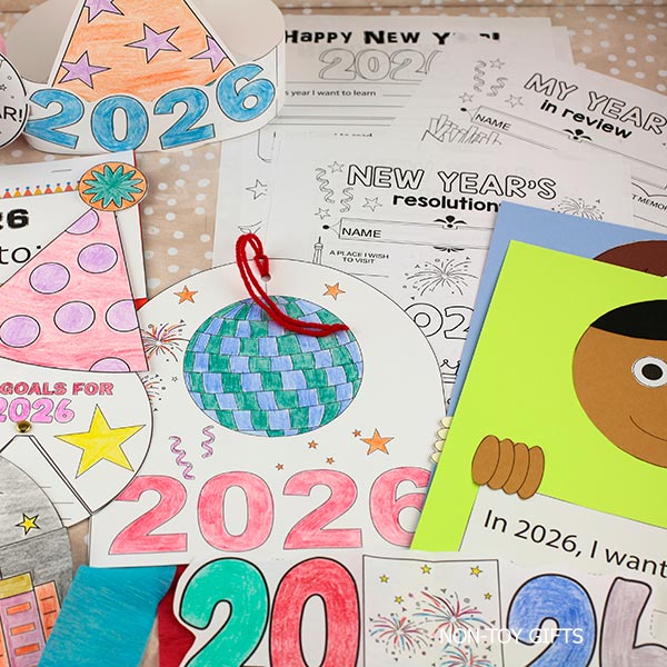New Year 2026 activity bundle with crafts, SEL worksheets, and writing pages