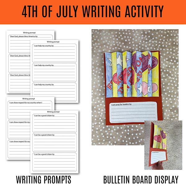 Christian 4th of July craft printable featuring foldable agamograph art activities with patriotic messages for homeschool, Sunday School, and VBS use.