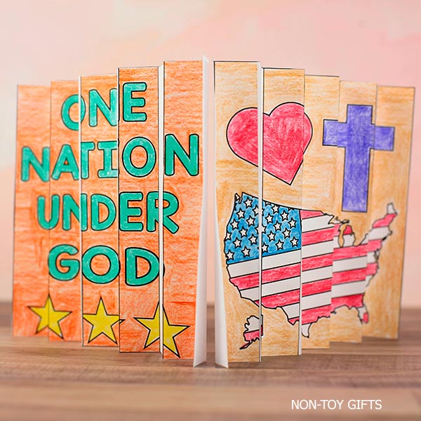 Christian patriotic agamograph printable pack with One Nation Under God and Faith Love Freedom designs for Sunday School, VBS, and homeschool activities.