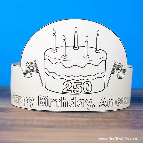 patriotic paper hat craft printable kids USA 250 anniversary coloring and cutting activity