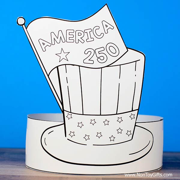America 250 kids craft printable patriotic hat activity for summer celebration