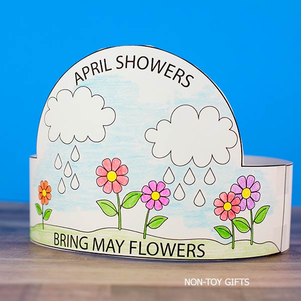 Printable April Showers Bring May Flowers headband, easy spring craft for preschool and kindergarten