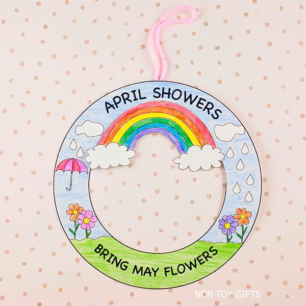 April showers bring May flowers wreath craft printable preschoolers