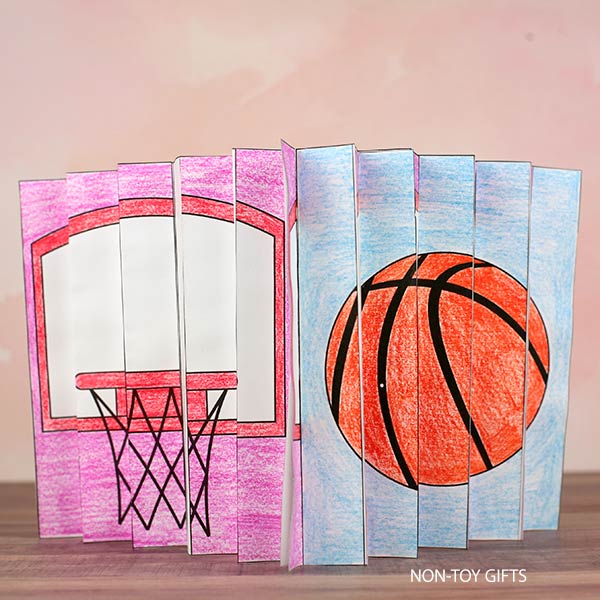 
Printable basketball agamograph craft for kids – interactive folding art activity with sports theme – digital classroom download