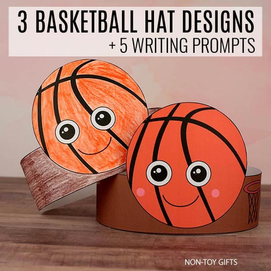 March Madness basketball craft printable headband for kids with goal setting writing prompts for elementary classroom activity