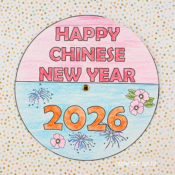 Interactive Year of the Horse spinner craft made from a printable paper activity
