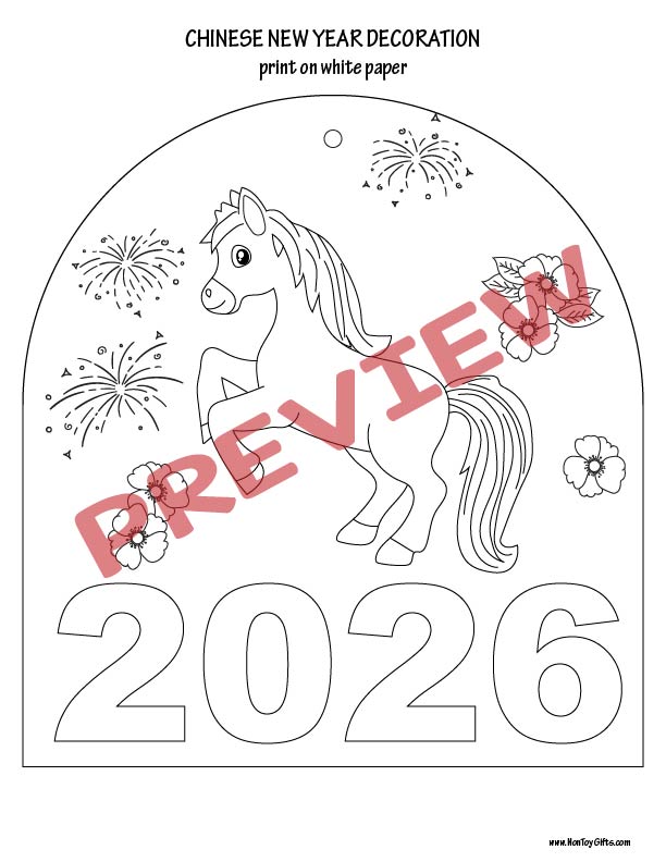 Kids’ Chinese New Year horse paper decoration made from a printable craft for preschool for 2026