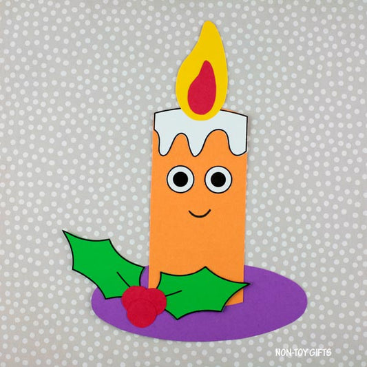 Printable Christmas candle craft for kids with cut-and-paste pieces