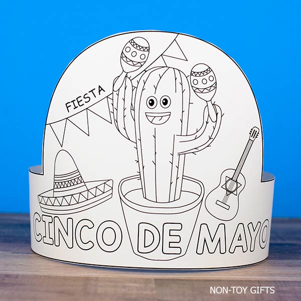 Cinco de Mayo paper hats DIY printable headband craft for kids with sombrero and fiesta designs