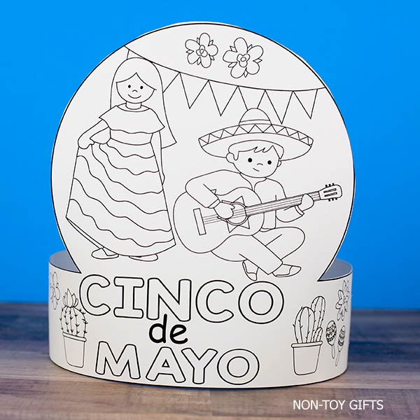 Kids coloring Cinco de Mayo printable headband hats for classroom fiesta party activity