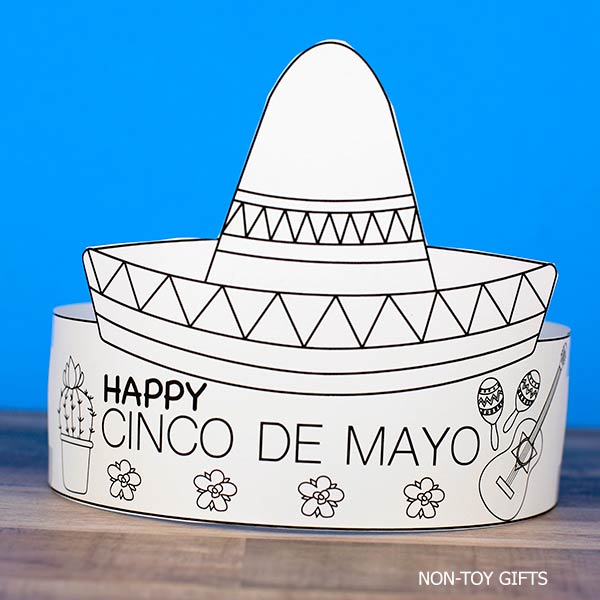 Printable Cinco de Mayo hat craft template ready to color cut and assemble for May holiday celebration