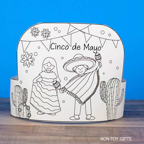DIY Cinco de Mayo paper headband hats black and white printable for classroom and homeschool use