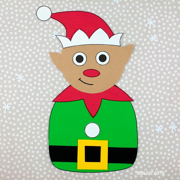 Printable Elf Craft for Kids — fun Christmas cut-and-paste activity for preschool and kindergarten. Easy classroom art project for the holidays or winter season.