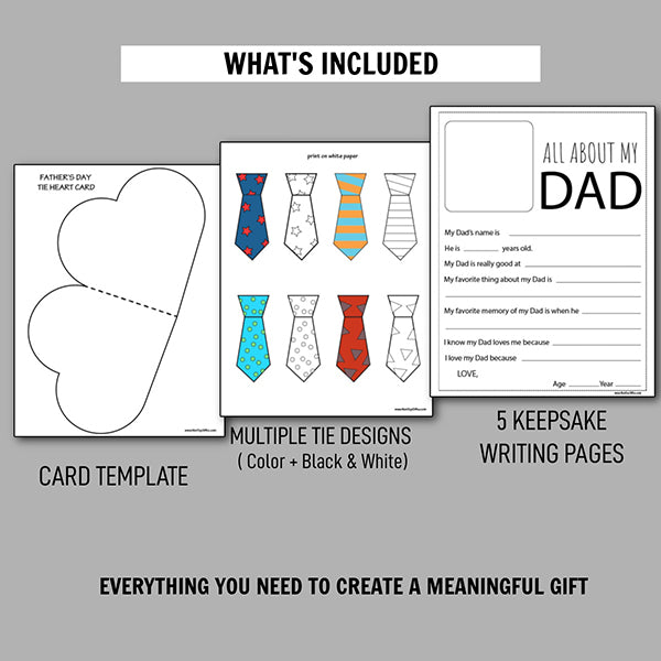 Printable Father’s Day craft for kids with tie card template and personalized keepsake writing pages