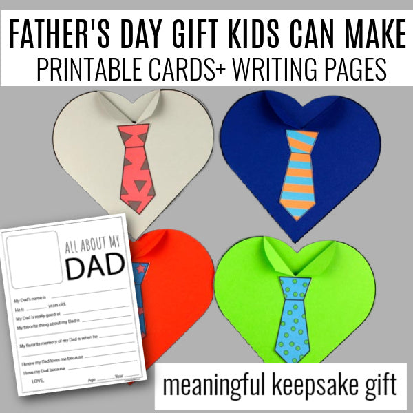 Father’s Day card craft printable for kids with tie design and keepsake writing page gift idea